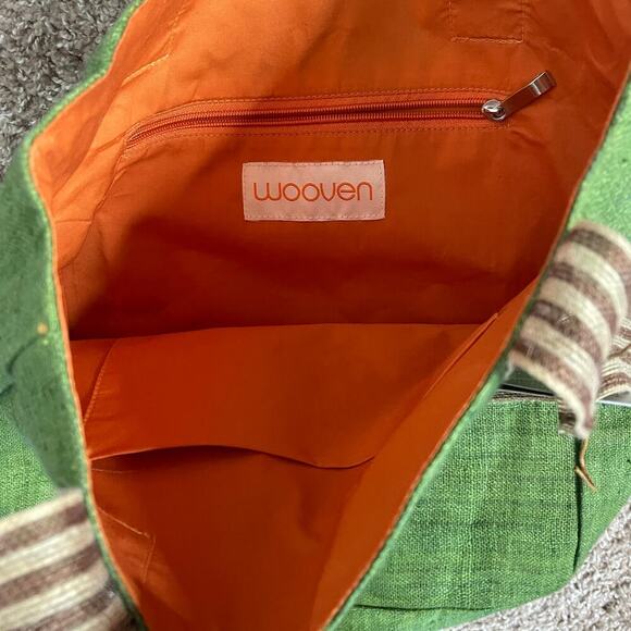 WOOVEN ECO-FRIENDLY LO RIVER  HEMP  TOTE‎ BAG IN GREEN  NWT - Picture 4 of 5